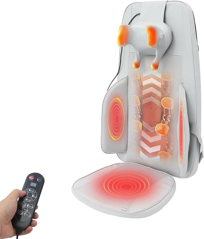 Shiatsu Neck and Back Massager with Heat 4D Kneading Back Massager for Pain Relief Deep Tissue Adjustable Intensity &amp Height 180° Angle Massage Pad for Office Chair Home (Gray)