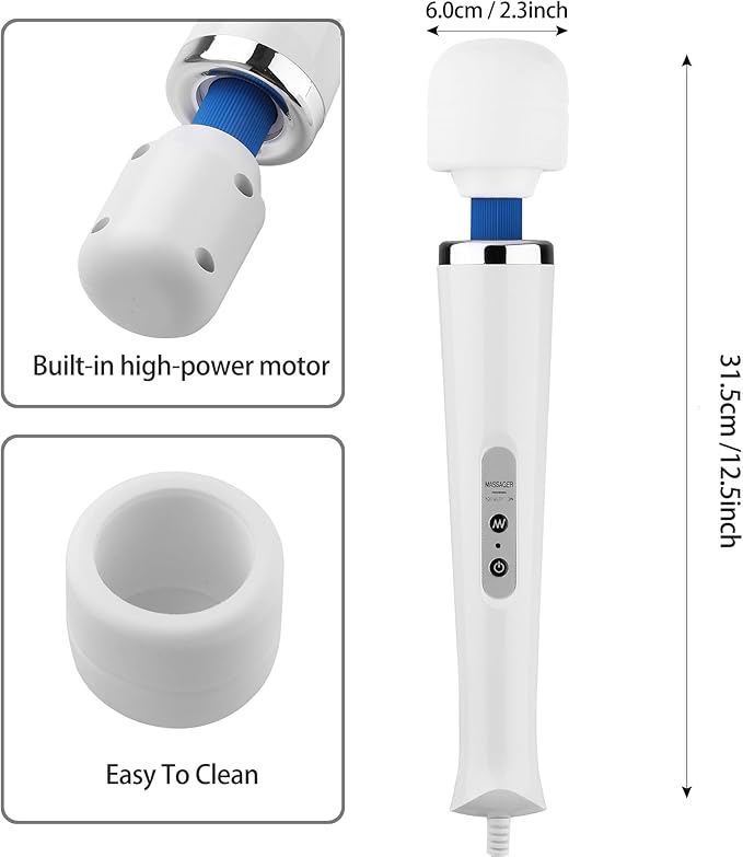 Personal Massage Device - Handheld Vibration Massager - Powerful Wired Wand - Best for Travel - Magic Stress Away - Perfect on Back Legs Hand Pains and Sports Recovery - White