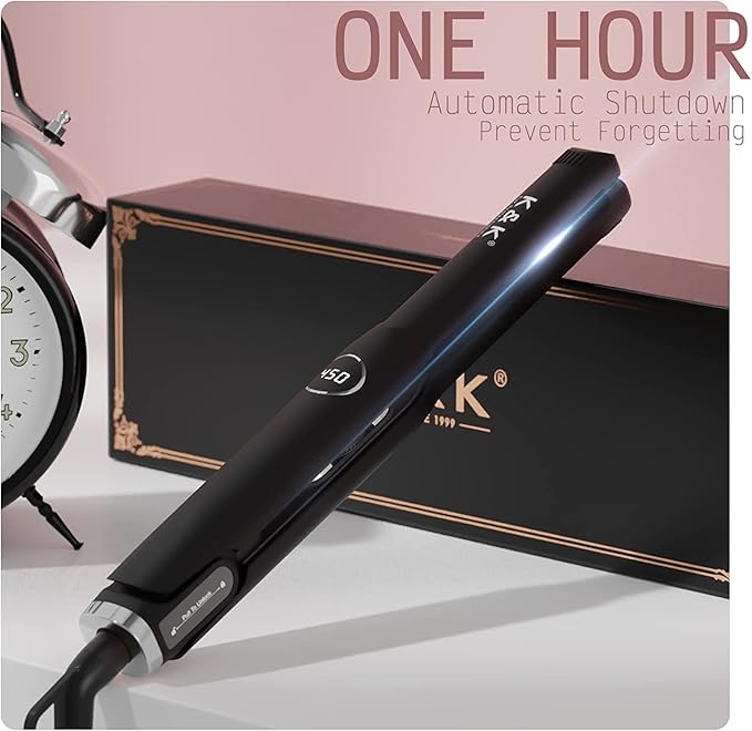 K&ampK Flat Iron Small Mini Tourmaline Titanium Hair Straightener 0.5 inch Plate 4D 360°Swivel LED Display for Woman Short Hair Adjustable Temperature Dual Voltage Auto Shut Off(Black)