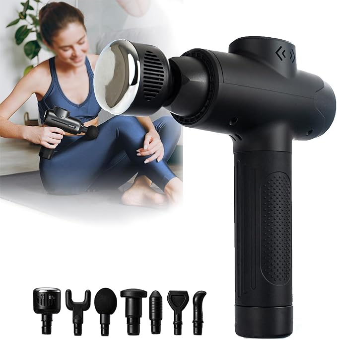 Massager Hot and Cold Massager Deep Tissue Back Massage 14mm Massage Depth 12 Frequency Levels Touch Screen 7 Interchangeable Heads 1500mah Muscle Massage for Pain Relief