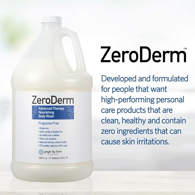 Ginger Lily Farms Botanicals ZeroDerm Advanced Therapy Nourishing Body Wash 100% Vegan &amp Cruelty-Free Fragrance Free 1 Gallon (128 Fl. Oz.) Refill