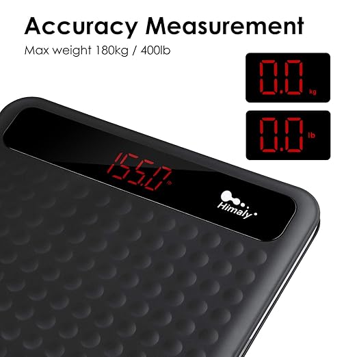 Digital Body Weight Bathroom Scale High Precision Measurements Scales with Large Non Slip Silicone Platform and LCD Digital Display 400lbs/180kg Capacity (Black)