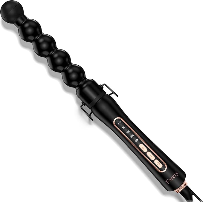 Farery Bubble Curling Wand for Long Hair - 32mm Springless Barrel for Defined Spiral Curls &amp Waves Ceramic Coated for Smooth Shine Includes Heat Resistant Glove 5 Temp Settings Dual Voltage
