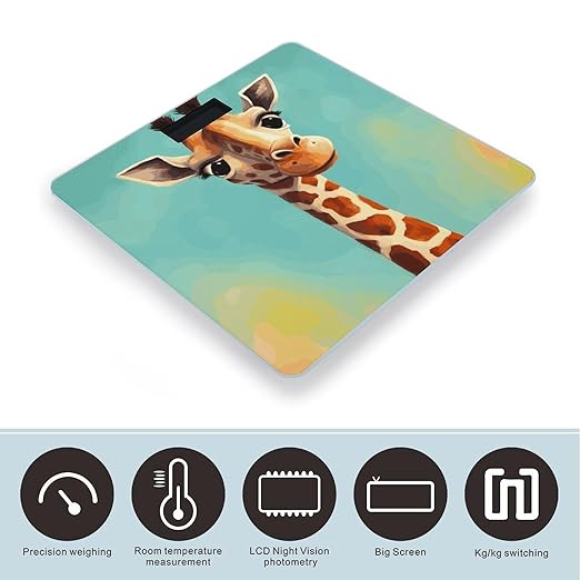 Funny Giraffe Art Weight Scale Digital Electronic Scales Bathroom Scale Larg LCD Backlight Display High Precision MeasurementsTempered Glass