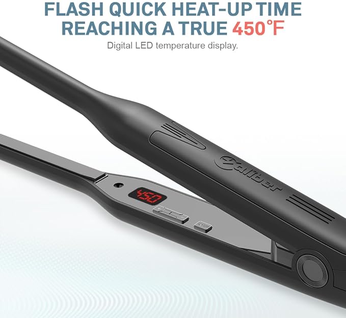 Caliber .243 Win Professional Hair Flat Iron 3/10 Inch Titanium Plates Digital Temperature Control Black