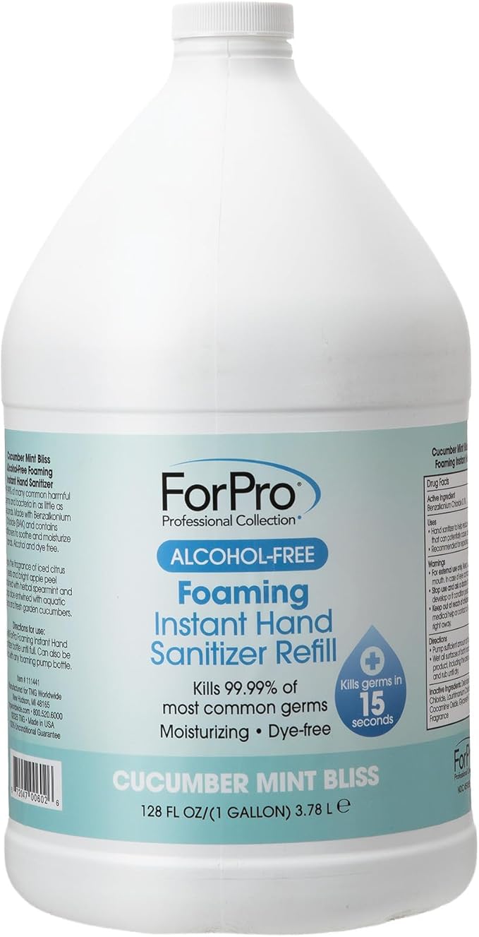 ForPro Alcohol-Free Foaming Instant Hand Sanitizer Moisturizing Dye-Free Formula Cucumber Mint Bliss Scent 1 Gallon Refill (Pack of 4)