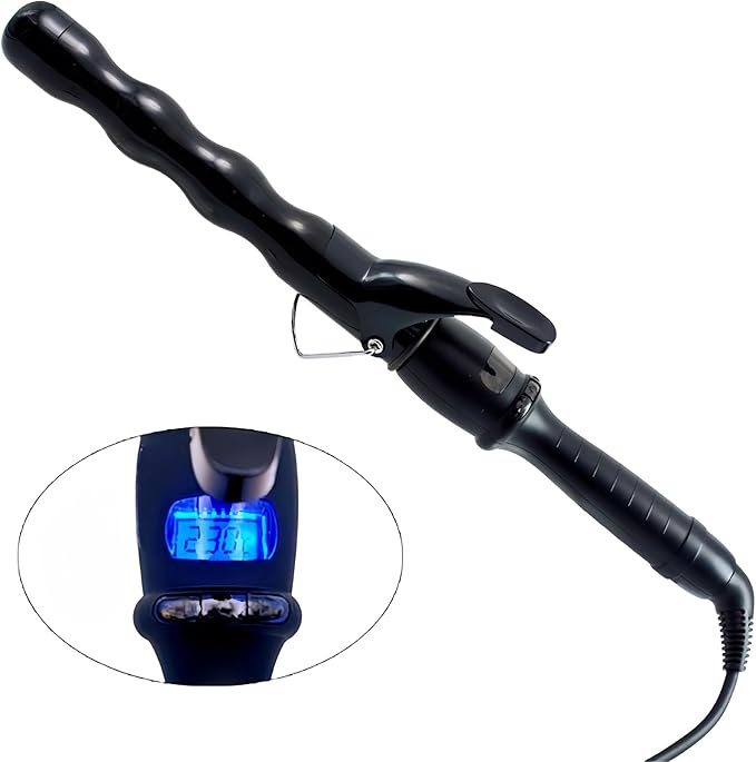 Bubble Curling Wand 1.25 inch 32mm Beach Wave Curler with LCD Display Ceramic Crimping Iron for Long Hair