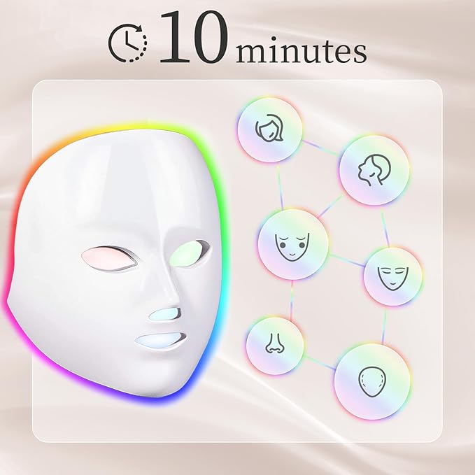 LED Face Mask Light Therapy Red Light Therapy Mask with 7 Colors 850nm Infrared &amp Red Light Therapy for Face Portable Anti-Aging Skin Rejuvenation Tool with Timer for Home Use