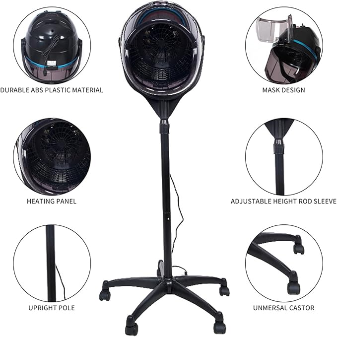 Professional Standing Hair DryerHooded Hair Dryer with Stand Adjustable Height125-160Cm 360 Swivel Temperature Timer Safe Use