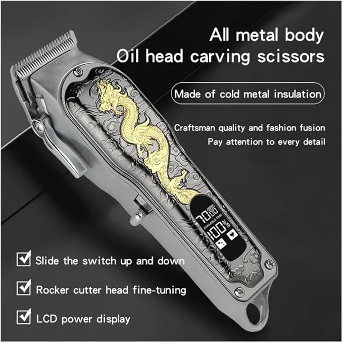 Razors Hiena HI-203A Dragon Pattern Electric Hair Clipper Professional Hair Trimming for Home Hair Styling Tool USB Charging Cutting(Dragon)