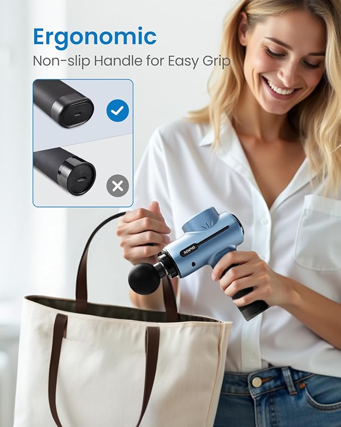 RENPHO Active Massage Gun Deep Tissue Percussion Massager for Back and Neck Portable Handheld Massager with 5 Speeds 5 Attachments Carry Case Blue