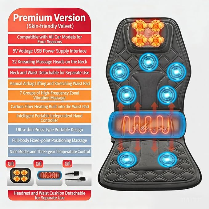 Multi-Functional Heating and Vibration Neck and Back Massager car Neck and Back Massage Cushion seat Cushion Portable Massage seat Cushion. A Gift for Parents