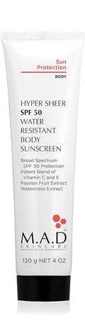 M.A.D Skincare Hyper Sheer Sun Protection SPF 50 Water Resistant Body Sunscreen – Mineral Zinc Oxide &amp Antioxidant Complex – Anti-Aging Detox &amp Cellular Repair Formula – Paraben-Free – 4 oz.