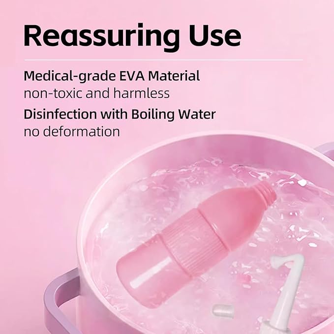 Peri Bottle for Elderly Handheld: Angled &amp Straight Nozzles 17oz Ideal for Feminine Hygiene Perineal Cleansing and Hemorrhoid Treatment (Pink)