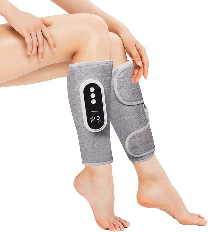 Air Compression Leg Massager Cordless Leg Compression Massager for Circulation with 3 Modes and Heat Easy to use Muscle Relaxation(Pair) (Grey)