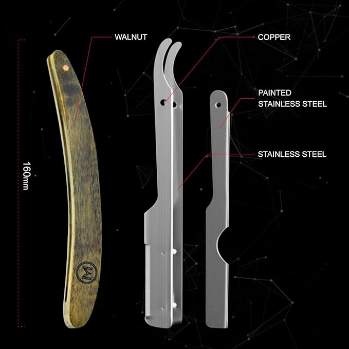 Generic Straight Edge Razor for Men Stainless Steel Blade Arm Barber Razor with Walnut Wood Handle Shaving Razor for Close Shaving Manual Men's Beard Cut Throat Shavette Almaz Razor brown