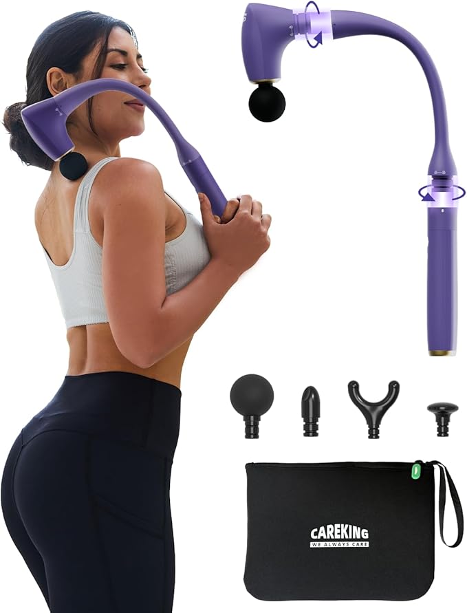 2-in-1 Detachable Muscle Massage Gun Deep Tissue with 20'' Extension Handle Back and Neck Massager for Pain Relief Handheld Massager for Shoulder Lower Back Leg Waist Purple