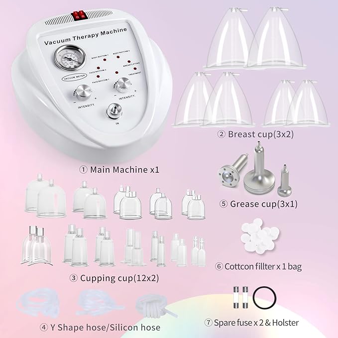 TwoWin Multifunctional Vacuum Therapy Machine Cupping Therapy Sets Cupping Scraping Body Shape Massager Adjustable Suction and 6 Modes with 30 Cups and 3 Pumps