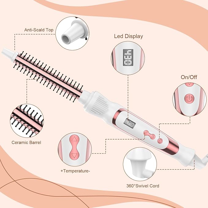 Thermal Brush 0.5 Inch Curling Iron Volumizing Heated Round Brush 1/2 Inch Ceramic Tourmaline Heated Hot Multifunctional Styler Curling Wand (White 0.5 inch)