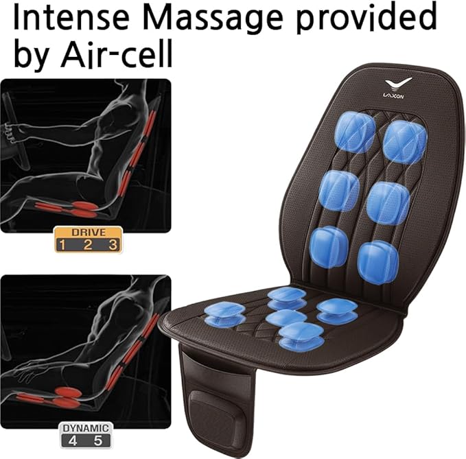 Vehicle Seat Air Massage Cover. Tailored for Long-Distance Drivers for Long commutes. 11 Air Cells Dynamic Work for Back &amp Hip. Relax Muscles While Driving Slim Comfy Design (Choco)