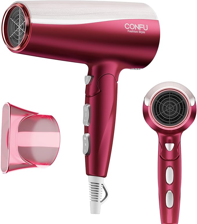 CONFU Professional 1875W Hair Dryer Foldable Blow Dryers Ceramic Tourmaline Hair Dryer Fast Drying Hairdryer with Concentrator 2 Speed and 3 Heat Setting for Curly and Straight Hair