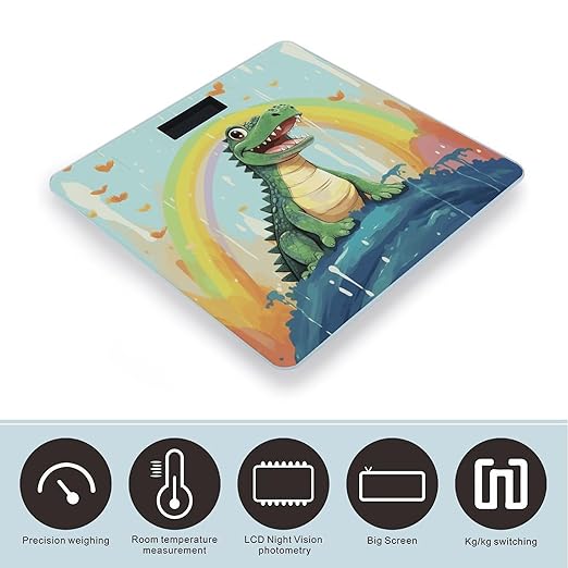 Digital Bathroom Scale for Body Weight Scale with Bright LCD Display High Accuracy Step-On Technology Auto On/Off A Cute Crocodile on A Rainbow Background Digital Scales 400 Lbs /180kg