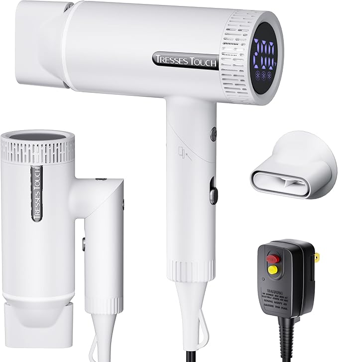 Hair Dryer High-Speed Ionic Blow Dryer Powerful 1600 Watt Motor for Fast Drying and Straight &amp Wavy Hair Foldable Lightweight Hairdryer with Magnetic Suction Nozzle for Home Salon Travel