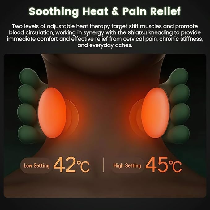 Shiatsu Neck Massager with Heat 4D Kneading &amp Deep Tissue Massage for Neck and Back Portable Wireless Massager for Shoulder Pain Relief at Home Office and Car