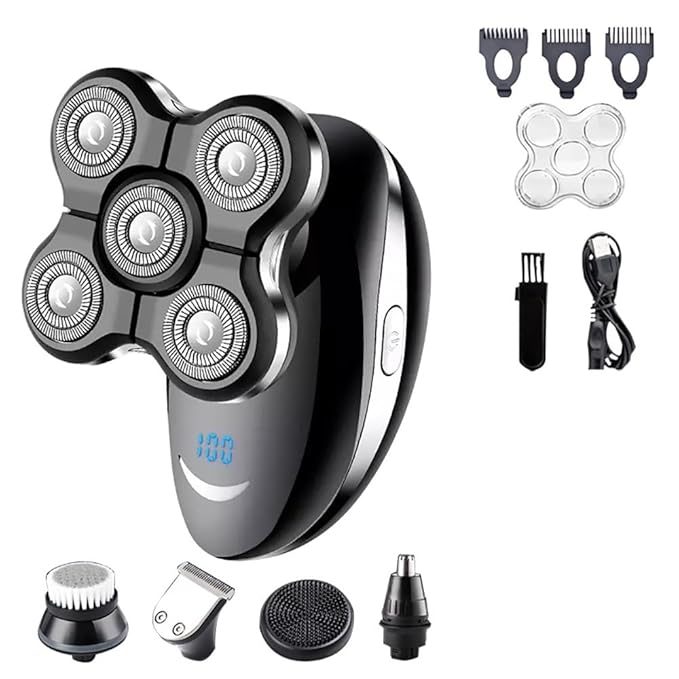 Head Shavers for Bald Men 5 In 1 Electric Shaver For Men Beard Hair Trimmer Bald Head Razor 5D Floating Electric Nose Hair Trimmer LCD Display