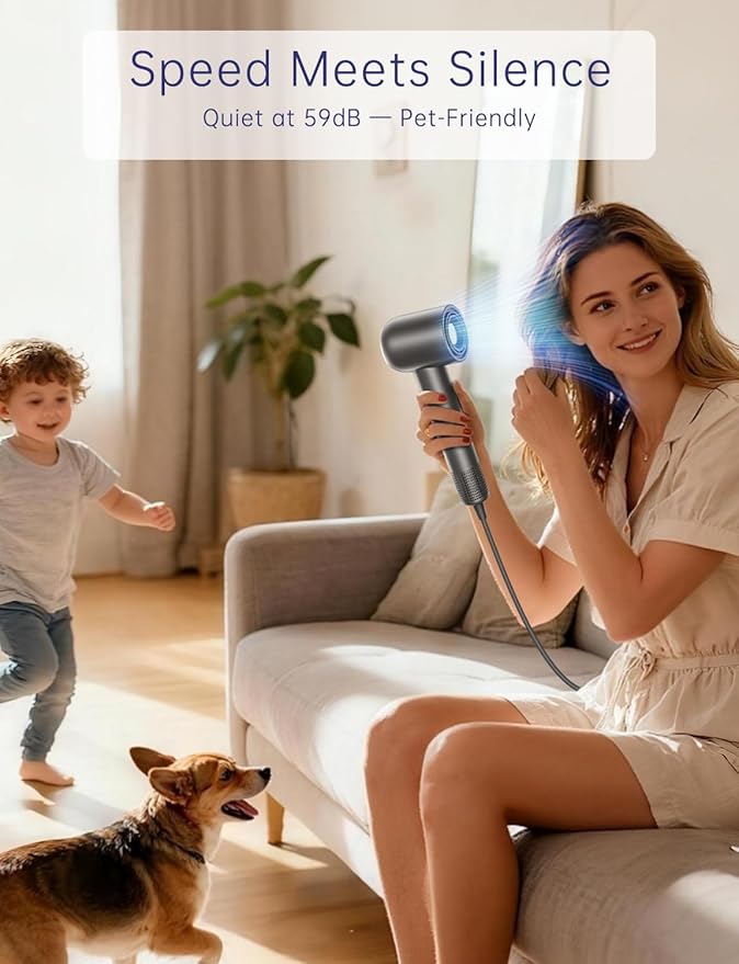 High-Speed Hair Dryer 150000 RPM Brushless Motor Blow Dryer with Ionic Technology Fast Drying Lightweight Low Noise Hair Dryer 4 Heat Modes 2 Speeds Diffuser &amp Wall Mount Gray