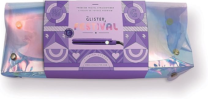 Glister Mini Travel Items with Carrying Pouch Salon-Grade Travel Flat Iron Curler Flat Iron Curling Wand for Normal Thin Dry and Frizzy Hair Holiday Gift for Girls or Guys (Purple &amp Purpl
