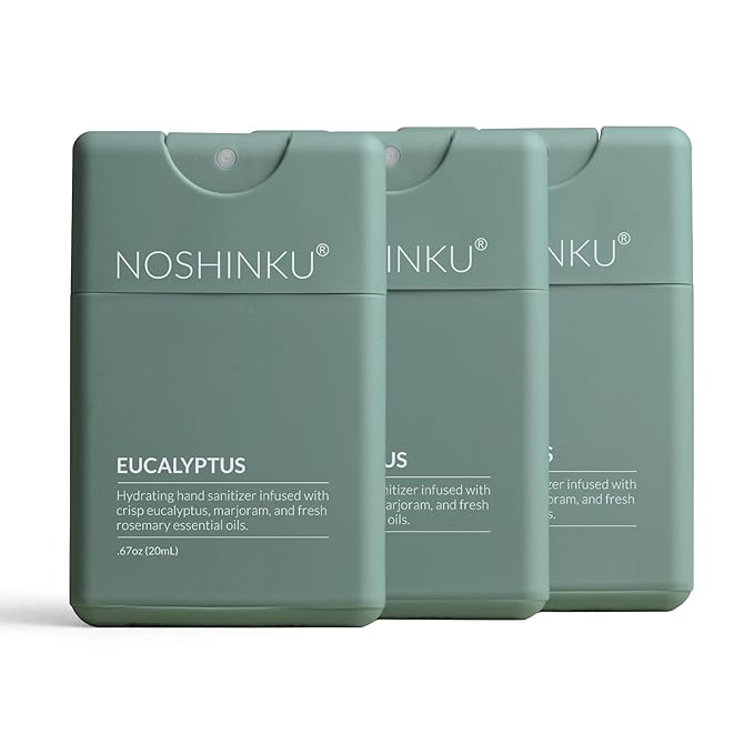Noshinku - Refillable Hand Sanitizer Eucalyptus 3-Pack Travel Size Spray with Hydrating Botanical Oils Natural Ingredients All Natural Fragrances Sugarcane Derived Alcohol No Parabens No Dyes