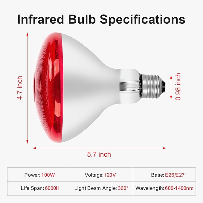 Infrared Bulb Heat Lamp Red Light Therapy Heat Bulbs Infrared Light Bulb for Body Suitable for E26/E27 Socket