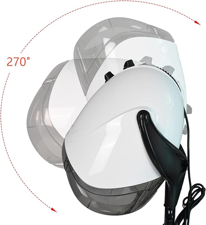 1000W Professional Hooded Hair DryerStanding Blow Hair Dryer with Cap and WheelsTemperature and time are AdjustableSuitable for Salon and Home(White-Stainless Steel Column)