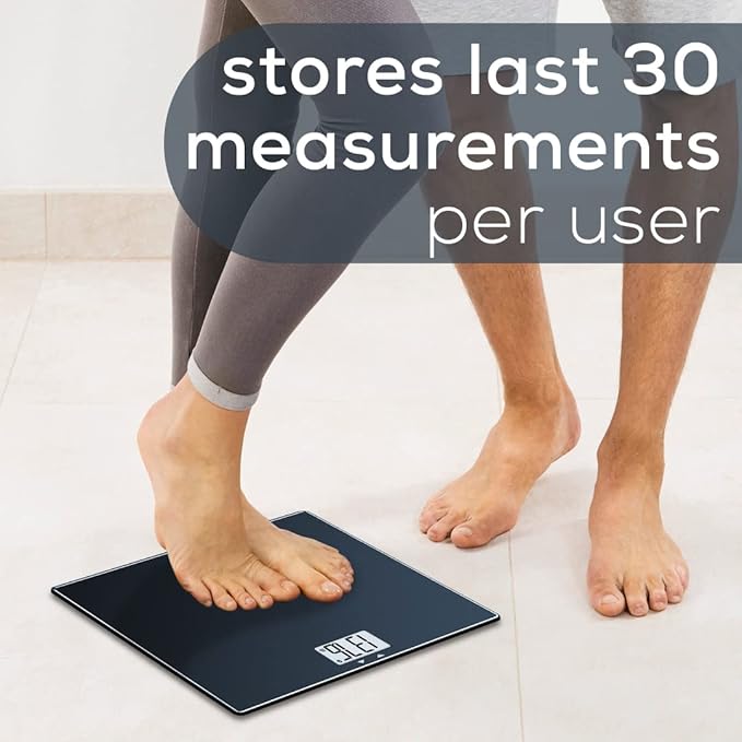 Beurer GS435B Glass Bluetooth Scale for Body Weight with BMI Composition Measurement Smart Digital Bathroom Scales Connects with Health App Analyzer Weigh in Kg and Lbs Black