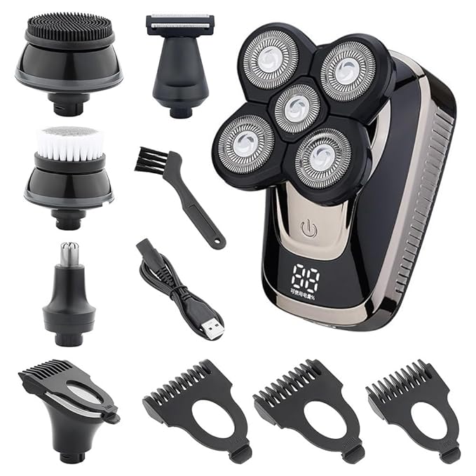 Head Shavers for Bald Men 5 In 1 Bald Head Shaver Electric Razor For Men LED Display Nose Hair Beard Trimmer Clippers Facial Cleansing Brush USB Rechargeable