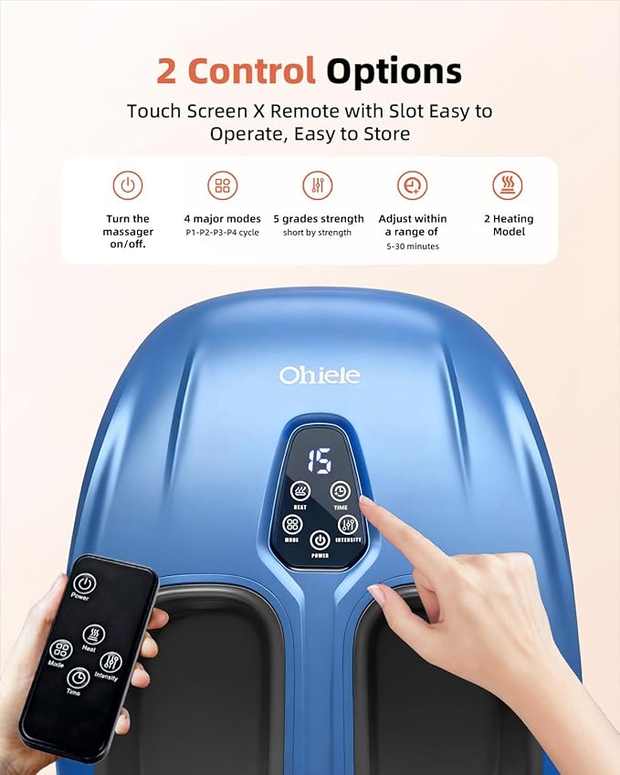 Foot Massager with Heat Shiatsu Deep Kneading Foot Massager Plantar Fasciitis Massager and Heat for Plantar Fasciitis Neuropathy Suitable for Women Men Fits Up to 13 (Light BlueCorded)