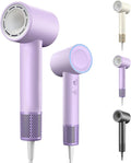 High-Speed Hair Dryer 160000 RPM Brushless Motor for Ultra-Fast Drying500M Ionic Negative for Frizz Reduce Low Noise Thermo-Control Blow Dryer for Women and Men Purple