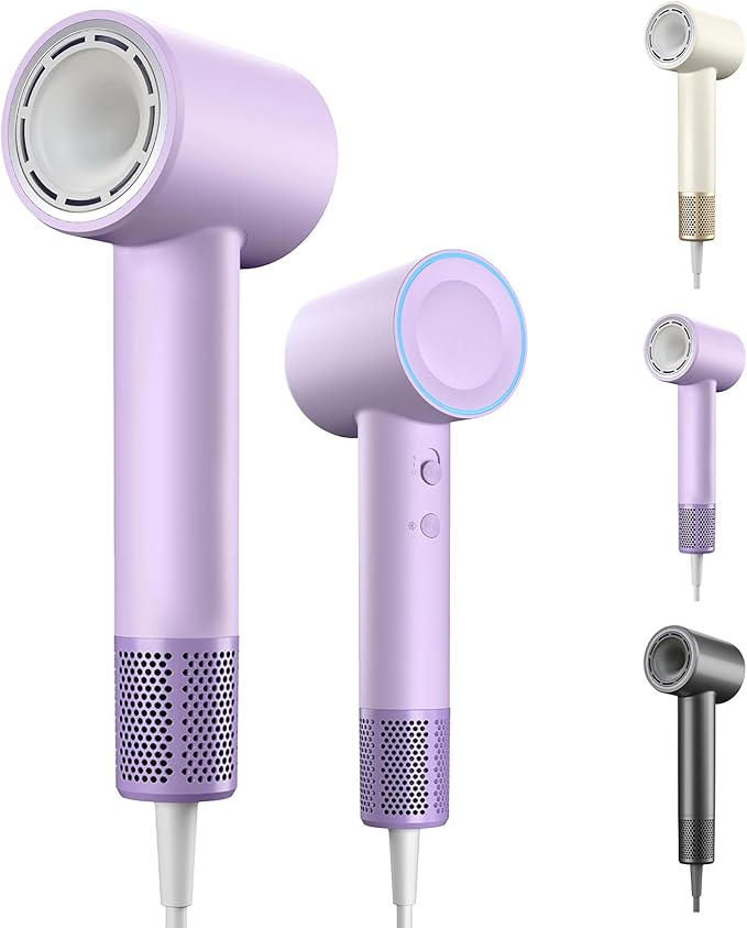 High-Speed Hair Dryer 160000 RPM Brushless Motor for Ultra-Fast Drying500M Ionic Negative for Frizz Reduce Low Noise Thermo-Control Blow Dryer for Women and Men Purple