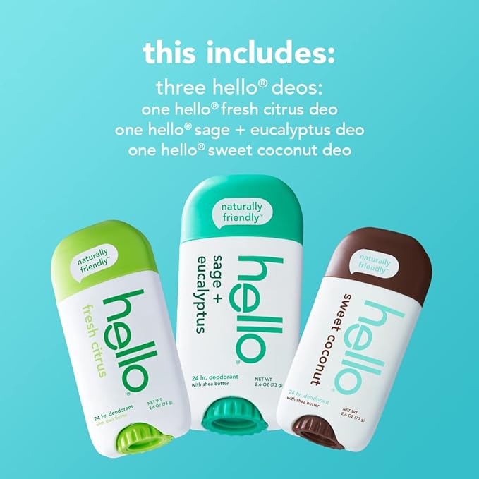 hello Deodorant Variety Pack (Coconut Citrus Sage) + Toothpaste Variety Pack (Unicorn Strawberry Dragon) for Women Men Kids