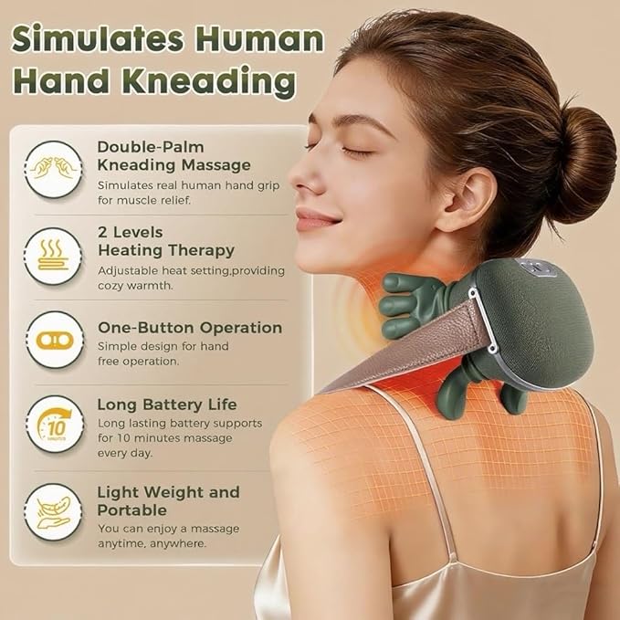 Neck Massager with Heat - Deep Tissue Shiatsu Electric Neck and Shoulder Massager with Fingers 4D Kneading Design for Pain Relief Cordless Masajeador De Espalda Y Cuello Portable for Travel