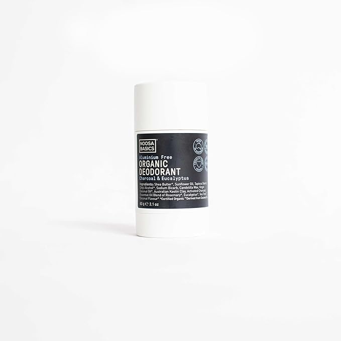 Noosa Basics Organic Deodorant Stick with Activated Charcoal - Charcoal &amp Eucalyptus - 2.1 oz - Aluminium-Free - Handcrafted in Australia
