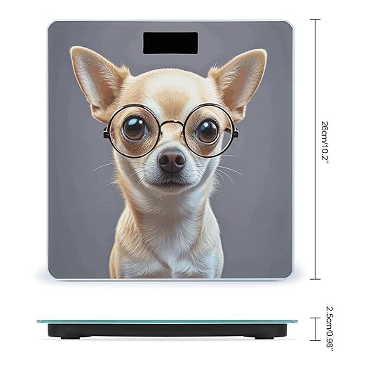 Chihuahua Dog Glasses Bathroom Scale Automatic Power On/Off Body Scales LCD Backlight Display Square Digital Scale Rounded Corners Bathroom Scales for Home Bedrooms