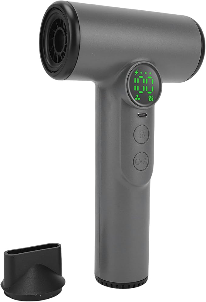 fosa Cordless Hair Dryer Rechargeable Battery Operated Blow Dryer 100 Heat &amp Speed Settings 30000 RPM with Digital Screen &amp Memory Function for Travel Students Dormitory (Dark Gray)