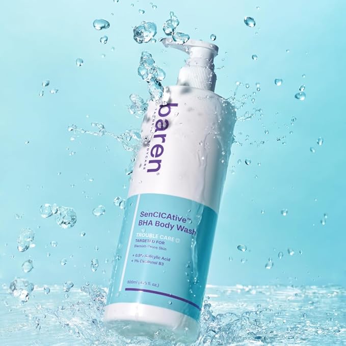 Baren Body Wash with Salicylic Acid – Gentle Exfoliating Cleanser for Sensitive Skin Hydrating and pH-Balanced Sulfate and Paraben Free Korean Skin Care 16.9 fl oz