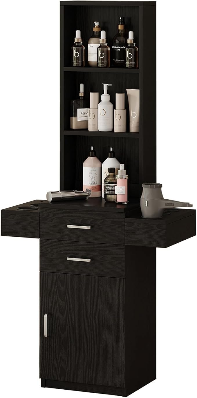 4ever2buy Salon Station for Hair Stylist Black Barber Station Hair Salon Station Hair Station Equipment Hair Dryer Holder Black