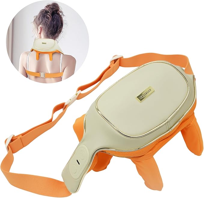 Neck Massager Cordless 5D Shiatsu Back Shoulder and Trapezius MassagerTissue Kneading Massage with Heating Functionto Muscle Pain Relief Gifts for Mom Dad Women Men (Orange)