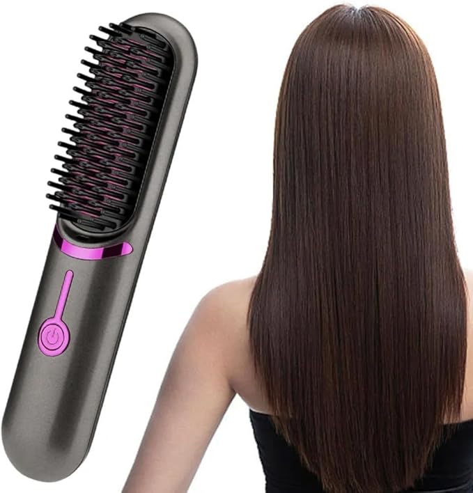 USB Charging Cordless Hair Straightener Brush Portable Mini Hair Straightener Hair Styling Tool(Gray)