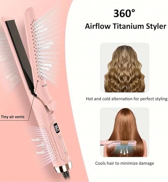 Professional Hair Straightener with LCD Display 5 Temperature Settings 280-430°F Negative Ion Technology Pink