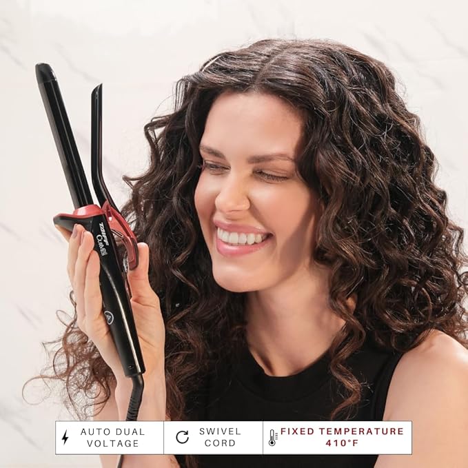 TAIFF Curves Professional Black Titanium Curling Iron – High-Performance Hair Curler &amp Rizadora para Cabello with Dual Voltage | Fixed Temperature 410°F | 3/4”
